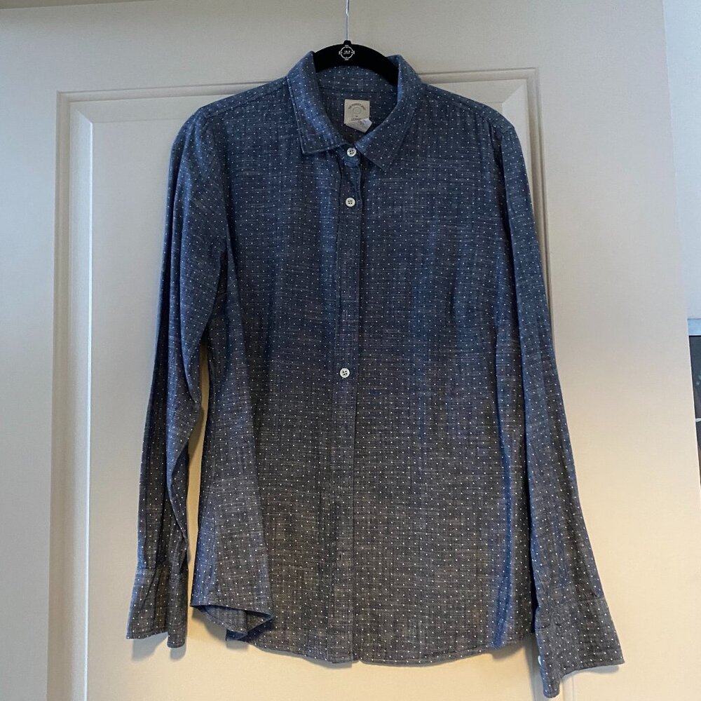 J. Crew Perfect Shirt 100% Cotton Blue with White Dots Size 8 EUC